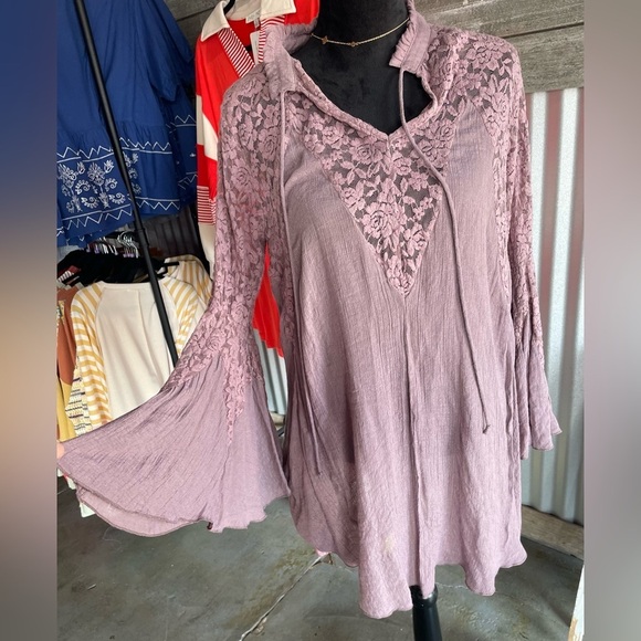 Umgee Dresses & Skirts - Umgee Mauve Bohemian Long Sleeve Lace Detail Women's Dress Size Medium